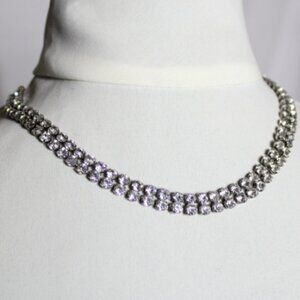 1950s Jay Flex Signed Sterling Silver Double Rhinestone 17 Inch Necklace